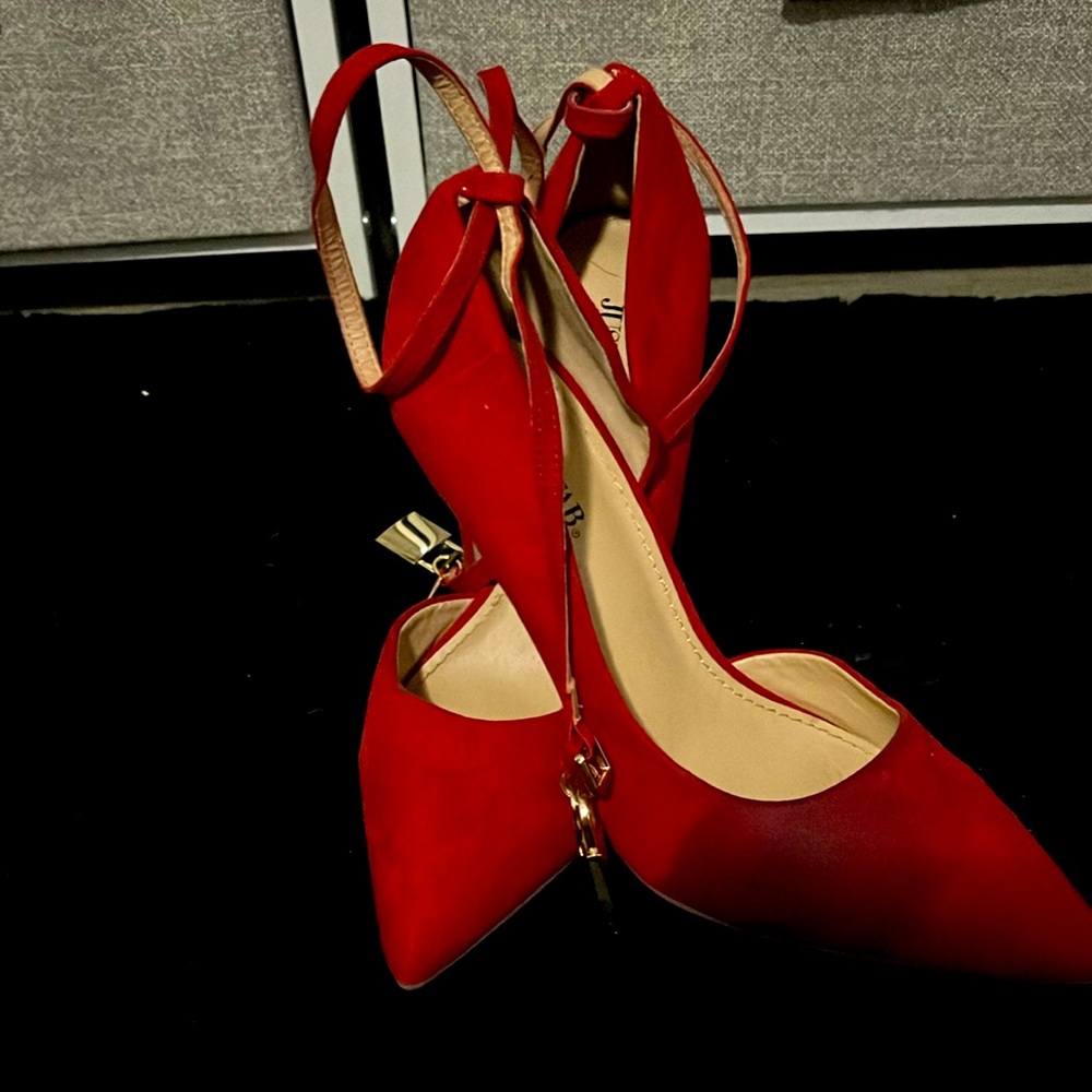 Red suede type heels